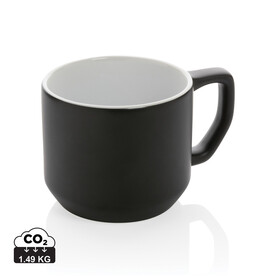 Moderne Keramiktasse, 350ml schwarz, weiß bedrucken, Art.-Nr. P434.041