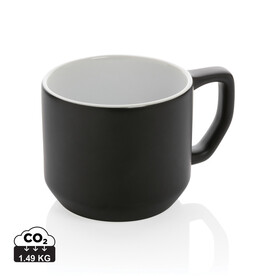 Moderne Keramiktasse, 350ml schwarz, weiß bedrucken, Art.-Nr. P434.041 Moderne Keramiktasse, 350ml schwarz, weiß bedrucken, Art.-Nr. P434.041