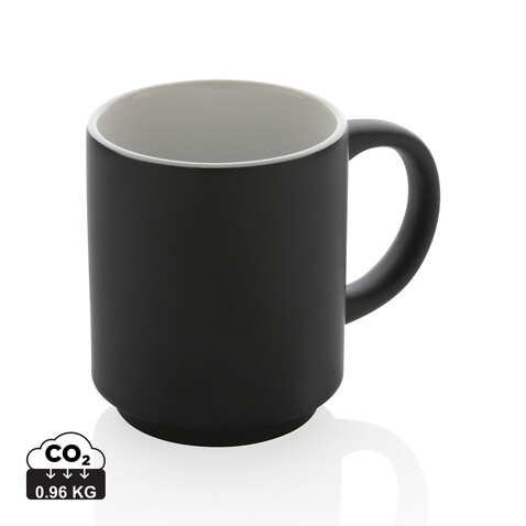 Stapelbare Keramiktasse, 180ml schwarz bedrucken, Art.-Nr. P434.071