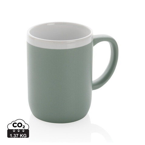 Keramiktasse mit weißem Rand, 300ml grün, weiß bedrucken, Art.-Nr. P434.097