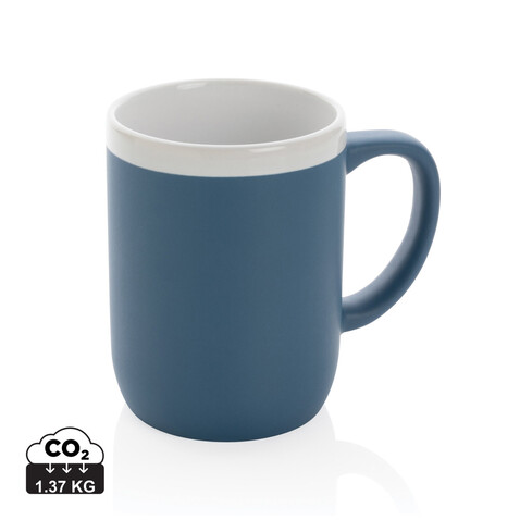 Keramiktasse mit weißem Rand, 300ml blau, weiß bedrucken, Art.-Nr. P434.095