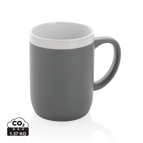 Keramiktasse mit weißem Rand, 300ml grau, weiß bedrucken, Art.-Nr. P434.092