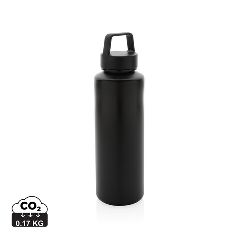 Wasserflasche mit Henkel aus RCS rPP schwarz bedrucken, Art.-Nr. P435.011