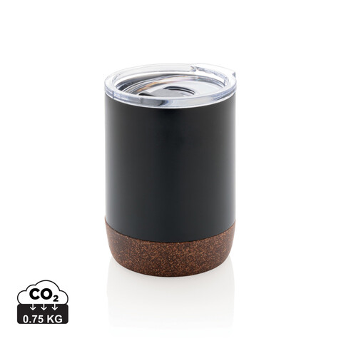 Kleine Vakuum-Kaffeetasse aus RCS rSteel &amp; Kork schwarz bedrucken, Art.-Nr. P435.051