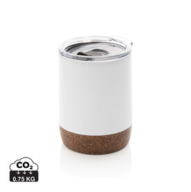 Kleine Vakuum-Kaffeetasse aus RCS rSteel &amp;amp; Kork weiß bedrucken, Art.-Nr. P435.053
