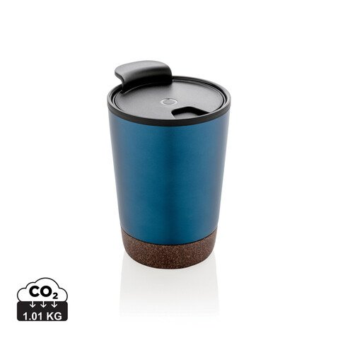 GRS rPP Edelstahl-Kaffeebecher mit Kork blau bedrucken, Art.-Nr. P435.075