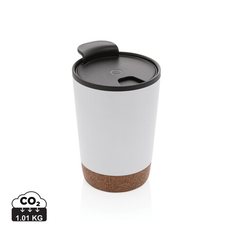 GRS rPP Edelstahl-Kaffeebecher mit Kork weiß bedrucken, Art.-Nr. P435.073