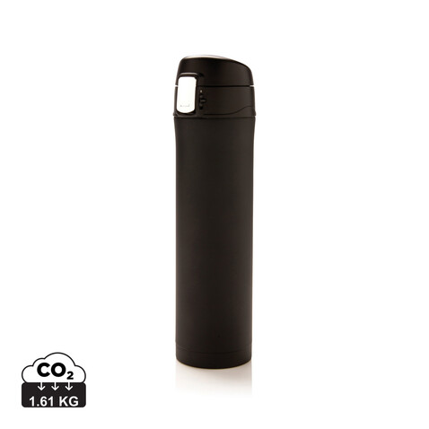 Easy Lock Vakuum-Flasche aus RCS recyceltem Stahl schwarz bedrucken, Art.-Nr. P435.501