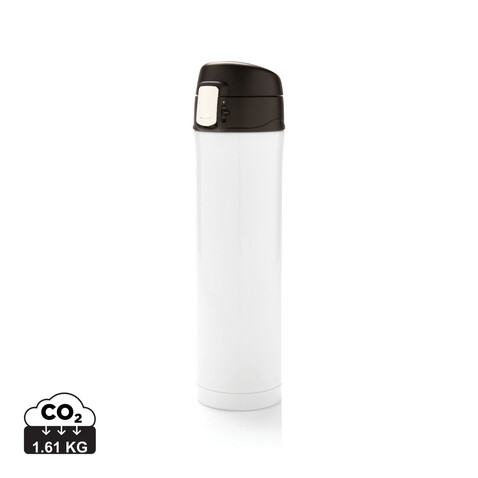 Easy Lock Vakuum-Flasche aus RCS recyceltem Stahl weiß bedrucken, Art.-Nr. P435.503