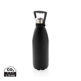 Große Vakuumflasche aus RCS recyceltem Stainless-Steel 1,5L schwarz bedrucken, Art.-Nr. P435.511