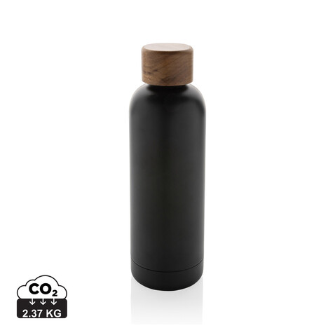 Wood Vakuumflasche aus RCS recyceltem Stainless-Steel schwarz bedrucken, Art.-Nr. P435.531