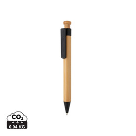 Bambus Stift mit Wheatstraw-Clip schwarz bedrucken, Art.-Nr. P610.541