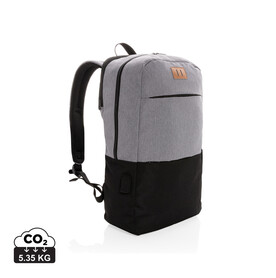 Moderner 15.6&amp;quot; USB &amp;amp; RFID Laptop-Rucksack, PVC-frei schwarz bedrucken, Art.-Nr. P760.051