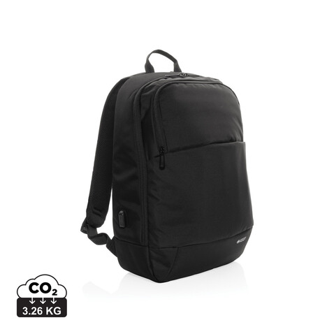Swiss Peak AWARE™ moderner 15,6&quot; Laptop-Rucksack schwarz bedrucken, Art.-Nr. P763.101