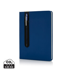 Basic Hardcover PU A5 Notizbuch mit Stylus-Stift navy blau bedrucken, Art.-Nr. P773.315