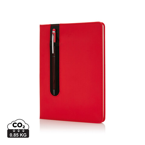 Basic Hardcover PU A5 Notizbuch mit Stylus-Stift rot bedrucken, Art.-Nr. P773.314