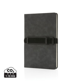 Deluxe Hardcover PU Notizbuch mit Handy- und Stiftehalter grau bedrucken, Art.-Nr. P774.232