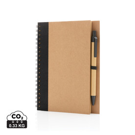 Kraft Spiral-Notizbuch mit Stift schwarz bedrucken, Art.-Nr. P774.261