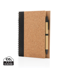 Kork Spiral-Notizbuch mit Stift schwarz bedrucken, Art.-Nr. P774.271