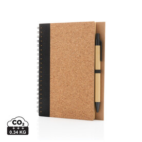 Kork Spiral-Notizbuch mit Stift schwarz bedrucken, Art.-Nr. P774.271