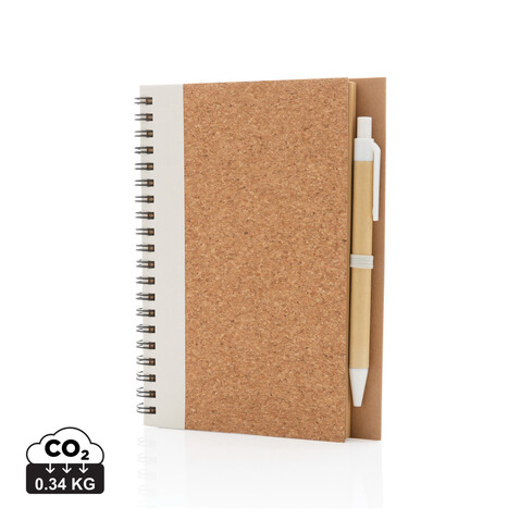 Kork Spiral-Notizbuch mit Stift weiß bedrucken, Art.-Nr. P774.273