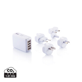 Reiseadapter mit 4fachem USB Anschluss weiß bedrucken, Art.-Nr. P820.373 Reiseadapter mit 4fachem USB Anschluss weiß bedrucken, Art.-Nr. P820.373