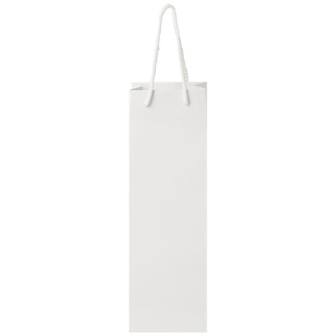 Handgefertigte 170 g/m² Weinflaschentüte aus Integra-Papier mit Kunststoff Kordelgriffen – 12 × 9 × 37 cm, weiss bedrucken, Art.-Nr. 1ZB00701