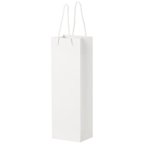 Handgefertigte 170 g/m² Weinflaschentüte aus Integra-Papier mit Kunststoff Kordelgriffen – 12 × 9 × 37 cm, weiss bedrucken, Art.-Nr. 1ZB00701