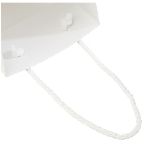 Handgefertigte 170 g/m² Weinflaschentüte aus Integra-Papier mit Kunststoff Kordelgriffen – 12 × 9 × 37 cm, weiss bedrucken, Art.-Nr. 1ZB00701