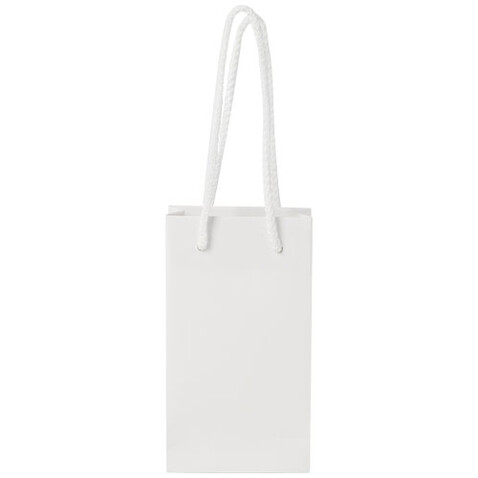 Handgefertigte 170 g/m² Integra-Papiertüte mit Kunststoff Kordelgriffen – 9,5 × 4 × 17 cm, weiss bedrucken, Art.-Nr. 1ZB00801
