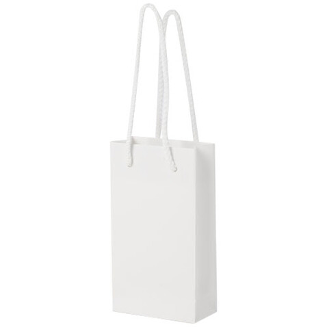 Handgefertigte 170 g/m² Integra-Papiertüte mit Kunststoff Kordelgriffen – 9,5 × 4 × 17 cm, weiss bedrucken, Art.-Nr. 1ZB00801
