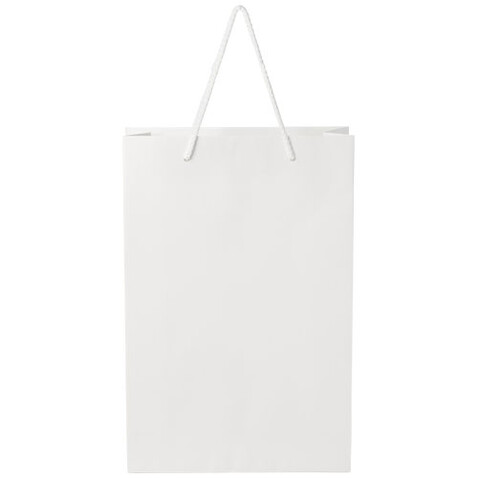 Handgefertigte 170 g/m² Integra-Papiertüte mit Kunststoff Kordelgriffen – 24 × 9 × 36 cm, weiss bedrucken, Art.-Nr. 1ZB01001