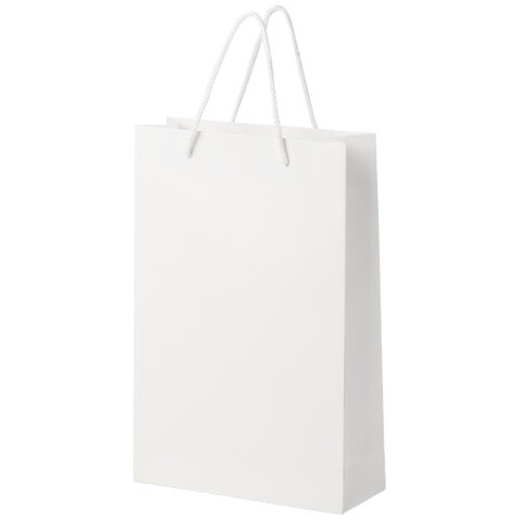 Handgefertigte 170 g/m² Integra-Papiertüte mit Kunststoff Kordelgriffen – 24 × 9 × 36 cm, weiss bedrucken, Art.-Nr. 1ZB01001