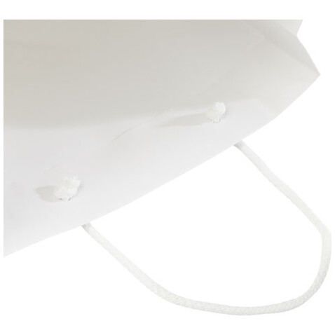Handgefertigte 170 g/m² Integra-Papiertüte mit Kunststoff Kordelgriffen – 24 × 9 × 36 cm, weiss bedrucken, Art.-Nr. 1ZB01001