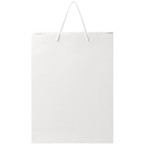 Handgefertigte 170 g/m² Integra-Papiertüte mit Kunststoff Kordelgriffen – 31 × 12 × 41 cm, weiss bedrucken, Art.-Nr. 1ZB01101