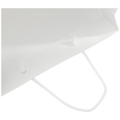 Handgefertigte 170 g/m² Integra-Papiertüte mit Kunststoff Kordelgriffen – 31 × 12 × 41 cm, weiss bedrucken, Art.-Nr. 1ZB01101