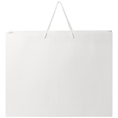 Handgefertigte 170 g/m² Integra-Papiertüte mit Kunststoff Kordelgriffen – 45 × 10 × 35 cm, weiss bedrucken, Art.-Nr. 1ZB01201