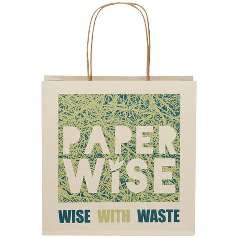 Papiertüte 150 g/m² aus landwirtschaftlichen Reststoffen mit gedrehten Griffen – 24 × 9 × 24 cm, offwhite bedrucken, Art.-Nr. 1ZM00101