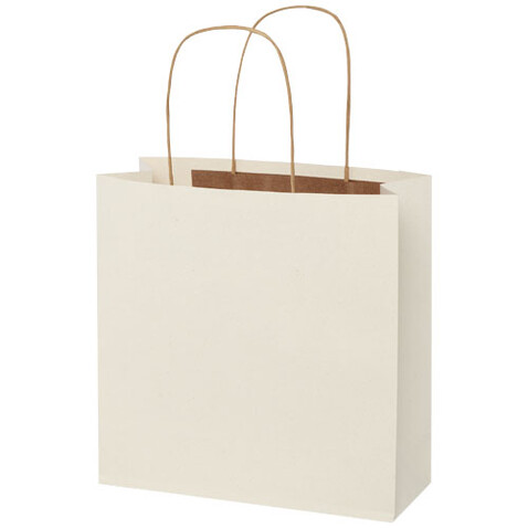 Papiertüte 150 g/m² aus landwirtschaftlichen Reststoffen mit gedrehten Griffen – 24 × 9 × 24 cm, offwhite bedrucken, Art.-Nr. 1ZM00101
