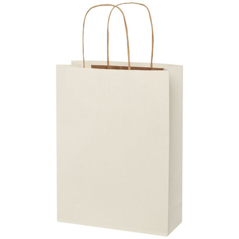 Papiertüte 150 g/m² aus landwirtschaftlichen Reststoffen mit gedrehten Griffen – 24 × 9 × 32 cm, offwhite bedrucken, Art.-Nr. 1ZM00201