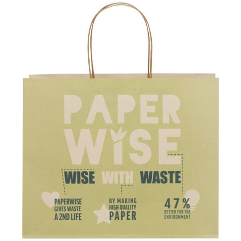 Papiertüte 150 /m² aus landwirtschaftlichen Reststoffen mit gedrehten Griffen – 31 × 12 × 25 cm, offwhite bedrucken, Art.-Nr. 1ZM00301