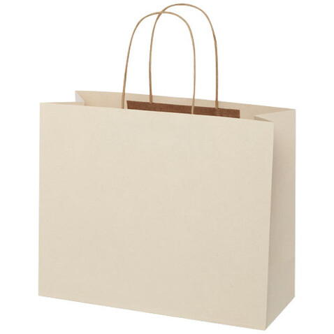 Papiertüte 150 /m² aus landwirtschaftlichen Reststoffen mit gedrehten Griffen – 31 × 12 × 25 cm, offwhite bedrucken, Art.-Nr. 1ZM00301