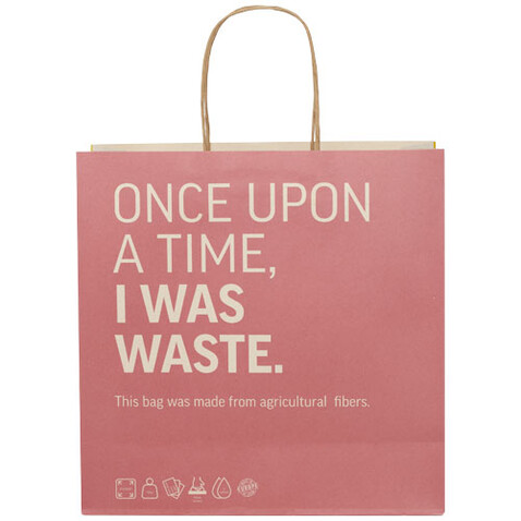 Papiertüte 150 g/m² aus landwirtschaftlichen Reststoffen mit gedrehten Griffen – 31 × 12 × 31 cm, offwhite bedrucken, Art.-Nr. 1ZM00401