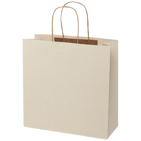 Papiertüte 150 g/m² aus landwirtschaftlichen Reststoffen mit gedrehten Griffen – 31 × 12 × 31 cm, offwhite bedrucken, Art.-Nr. 1ZM00401