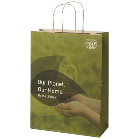 Papiertüte 150 g/m² aus landwirtschaftlichen Reststoffen mit gedrehten Griffen – 31 × 12 × 41 cm, offwhite bedrucken, Art.-Nr. 1ZM00501