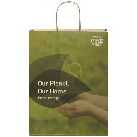 Papiertüte 150 g/m² aus landwirtschaftlichen Reststoffen mit gedrehten Griffen – 31 × 12 × 41 cm, offwhite bedrucken, Art.-Nr. 1ZM00501