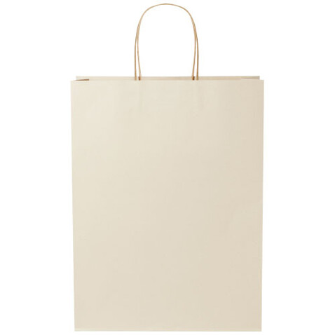 Papiertüte 150 g/m² aus landwirtschaftlichen Reststoffen mit gedrehten Griffen – 31 × 12 × 41 cm, offwhite bedrucken, Art.-Nr. 1ZM00501