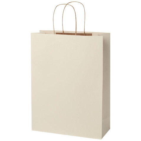 Papiertüte 150 g/m² aus landwirtschaftlichen Reststoffen mit gedrehten Griffen – 31 × 12 × 41 cm, offwhite bedrucken, Art.-Nr. 1ZM00501