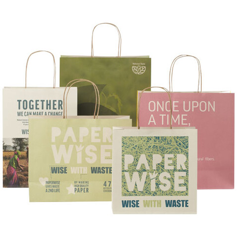 Papiertüte 150 g/m² aus landwirtschaftlichen Reststoffen mit gedrehten Griffen – 31 × 12 × 41 cm, offwhite bedrucken, Art.-Nr. 1ZM00501
