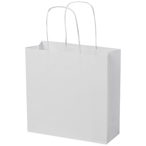 Kraftpapiertasche 120 /m² mit gedrehten Griffen – klein, weiss bedrucken, Art.-Nr. 1ZM00601